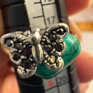 Silver Tone Butterfly Ring with Turquoise Stone